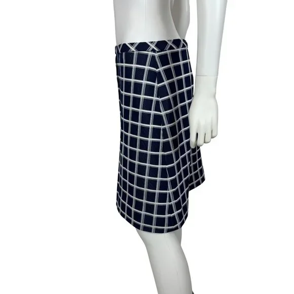 Vintage 70s Plaid Skirt Womens Large Navy Blue Attached Slip Shorts Skort